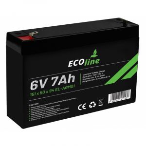 EcoLine - AGM -6V - 7AH VRLA Battery - 151 x 34 x 96 - Deep Cycle Battery