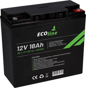 EcoLine - AGM 12V - 18AH VRLA Battery - 181 x 77 x167 - Deep Cycle Battery