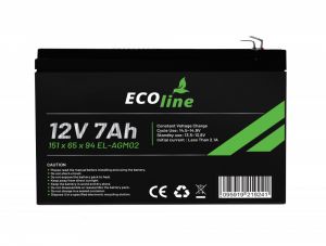 EcoLine - AGM 12V - 7AH VRLA Battery - 151 x 65 x 94 - Deep Cycle Battery