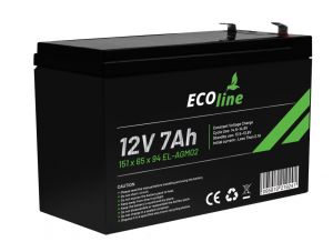 EcoLine - AGM 12V - 7AH VRLA Battery - 151 x 65 x 94 - Deep Cycle Battery