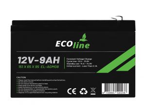 EcoLine - AGM 12V - 9AH VRLA Battery - 151 x 65 x 95 - Deep Cycle Battery