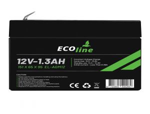 EcoLine - AGM 12V 1.3AH - 1300mAh VRLA Battery - 151 x 65 x 95 - Deep Cycle Battery