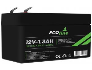 EcoLine - AGM 12V 1.3AH - 1300mAh VRLA Battery - 151 x 65 x 95 - Deep Cycle Battery