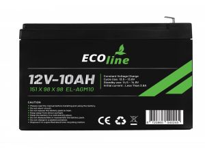 EcoLine - AGM 12V 10AH - 10000mAh VRLA Battery - 151 x 98 x 98 - Deep Cycle Battery