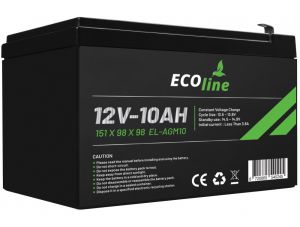 EcoLine - AGM 12V 10AH - 10000mAh VRLA Battery - 151 x 98 x 98 - Deep Cycle Battery