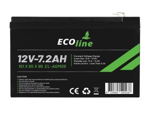 EcoLine - AGM 12V 7.2AH - 7200mAh VRLA Battery - 151 x 65 x 95 - Deep Cycle Battery