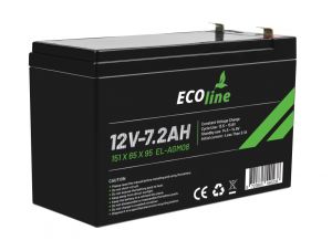 EcoLine - AGM 12V 7.2AH - 7200mAh VRLA Battery - 151 x 65 x 95 - Deep Cycle Battery