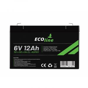 EcoLine - AGM 6V - 12AH VRLA Battery - 151 x 50 x 94 - Deep Cycle Battery