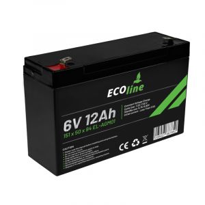 EcoLine - AGM 6V - 12AH VRLA Battery - 151 x 50 x 94 - Deep Cycle Battery