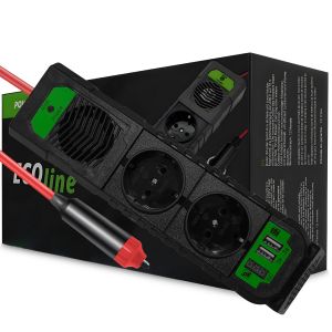 EcoLine - Auto Omvormer 12V Naar 220V/230V - 200W stekkerdoos / stopcontact voor in de auto met 2x USB
