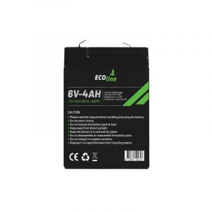 EcoLine - AGM 6V 4AH - 4000mAh VRLA Battery - 70 x 48 x 100 - Deep Cycle Battery