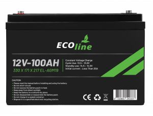 EcoLine - AGM 12V 100AH - 100000mAh VRLA Battery - 330 x 171 x 217 - Deep Cycle Battery