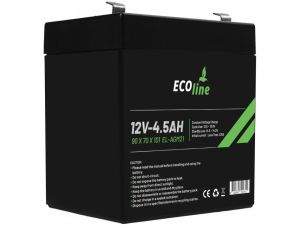 EcoLine - AGM 12V 4.5AH - 4500mAh VRLA Battery - 90 x 70 x 101 - Deep Cycle Battery