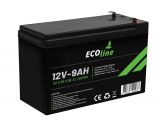EcoLine - AGM 12V - 9AH VRLA Battery - 151 x 65 x 95 - Deep Cycle Battery